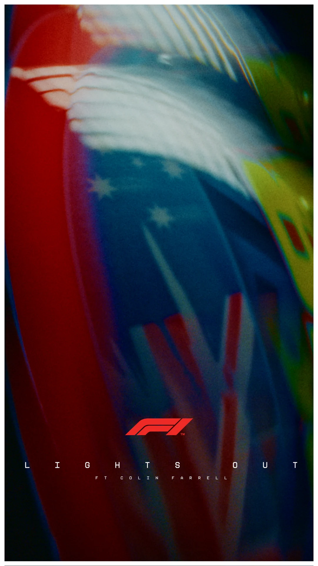 A helmet up close, a blur of red, white and blue stars · Lights Out, F1